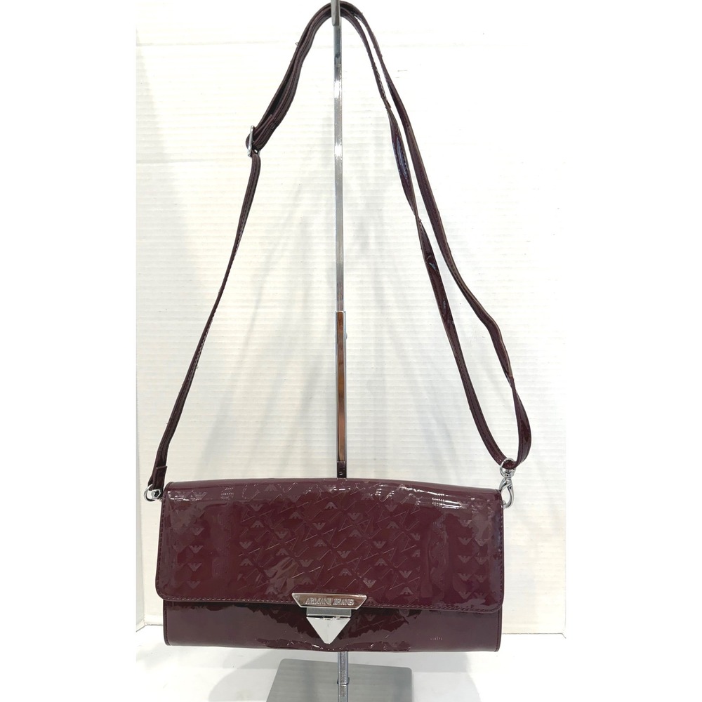 Armani Jeans Purple Patent Faux Leather Monogram Logo Bag Clutch